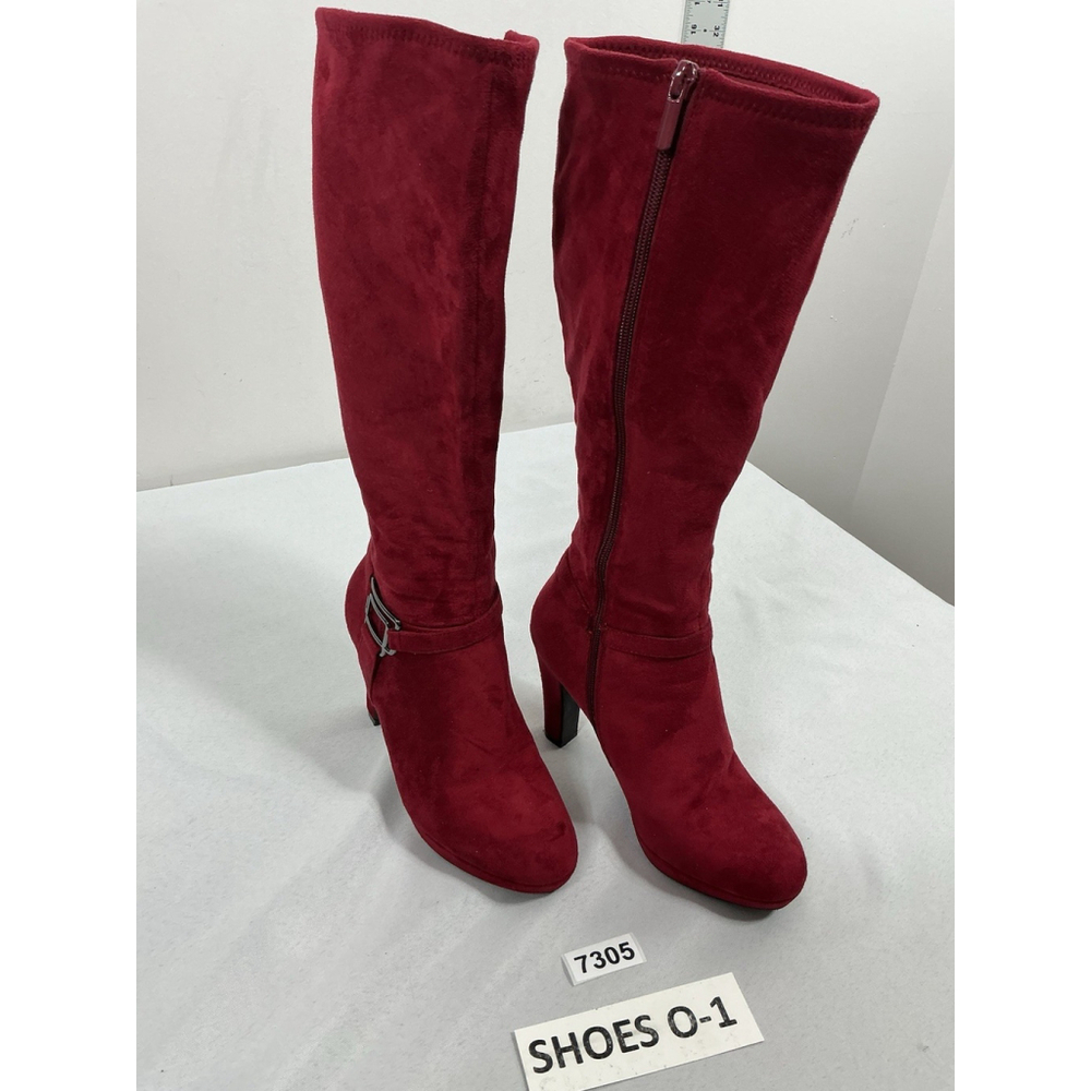 Womans New MPO Stretch Oath Platform Knee High Boots 6.5 M Red Side Zip